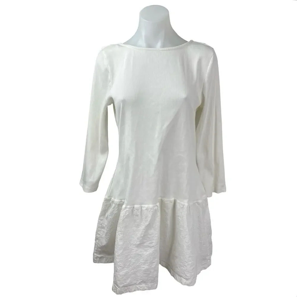Free People Free-est White Long Sleeve Drop Waist Open Back A Line Mini Dress XL
